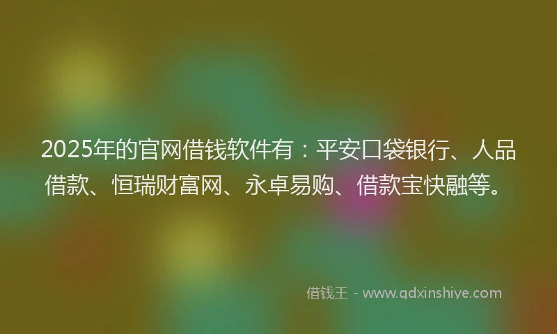 2025年的官网借钱软件有：平安口袋银行、人品借款、恒瑞财富网、永卓易购、借款宝快融等。
