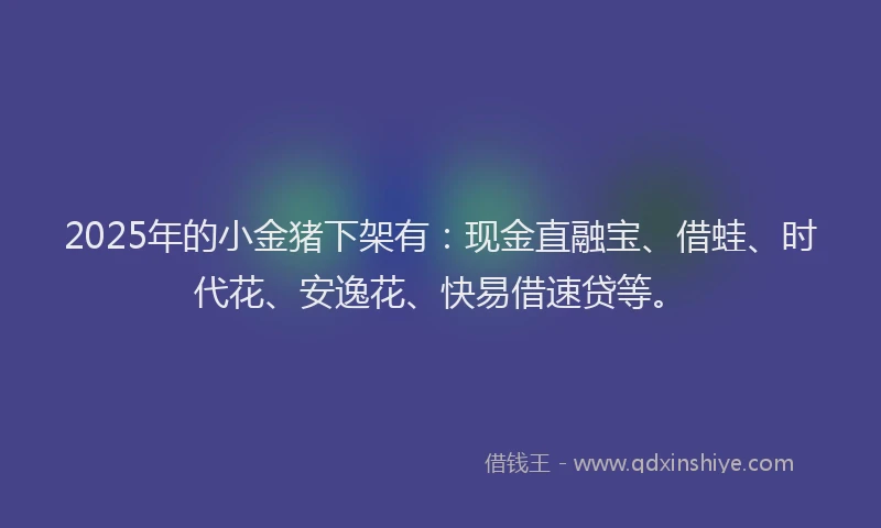 2025年的小金猪下架有：现金直融宝、借蛙、时代花、安逸花、快易借速贷等。