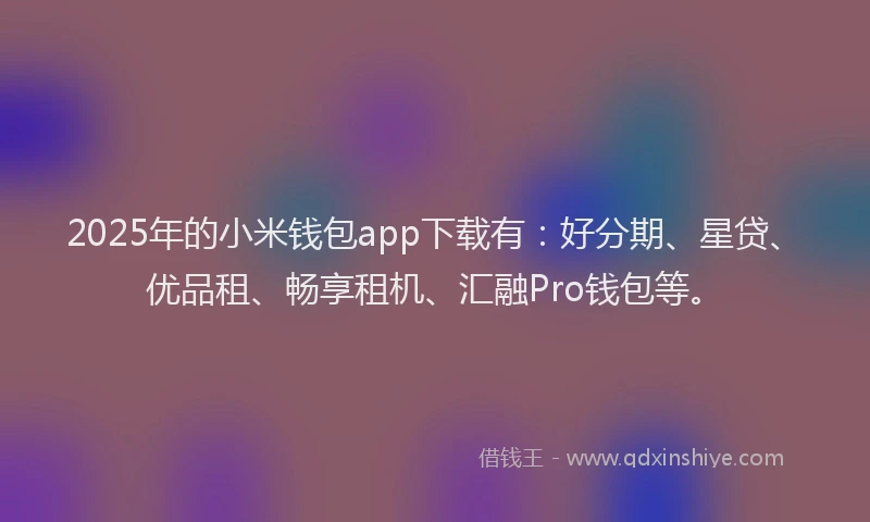 2025年的小米钱包app下载有：好分期、星贷、优品租、畅享租机、汇融Pro钱包等。