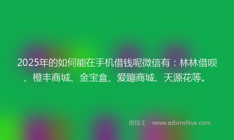 2025年的如何能在手机借钱呢微信有：林林借呗、橙丰商城、金宝盒、爱蹦商城、天源花等。