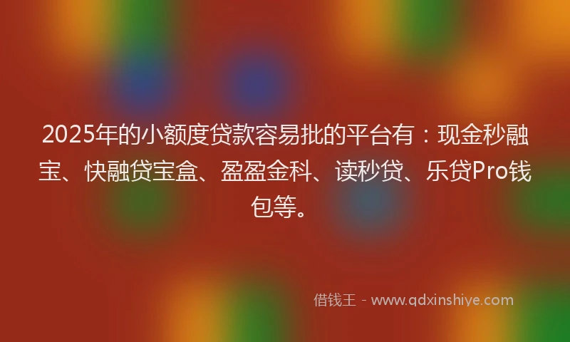 2025年的小额度贷款容易批的平台有：现金秒融宝、快融贷宝盒、盈盈金科、读秒贷、乐贷Pro钱包等。