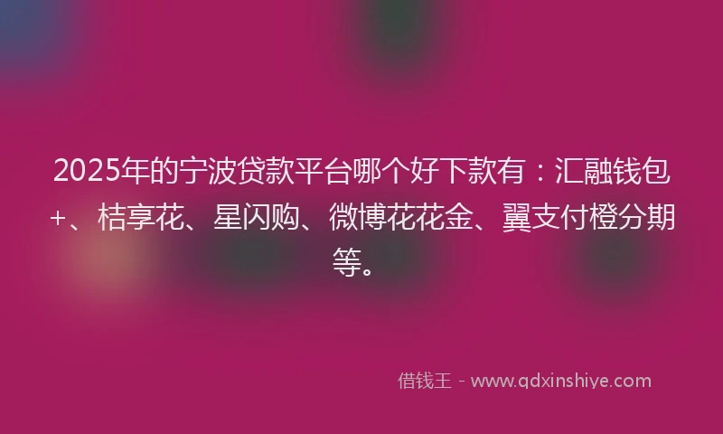 2025年的宁波贷款平台哪个好下款有：汇融钱包+、桔享花、星闪购、微博花花金、翼支付橙分期等。
