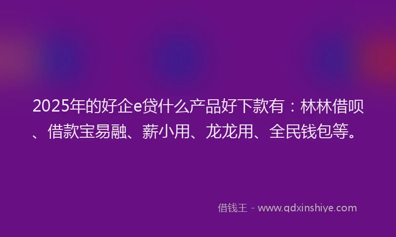 2025年的好企e贷什么产品好下款有：林林借呗、借款宝易融、薪小用、龙龙用、全民钱包等。