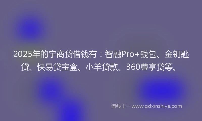 2025年的宇商贷借钱有：智融Pro+钱包、金钥匙贷、快易贷宝盒、小羊贷款、360尊享贷等。