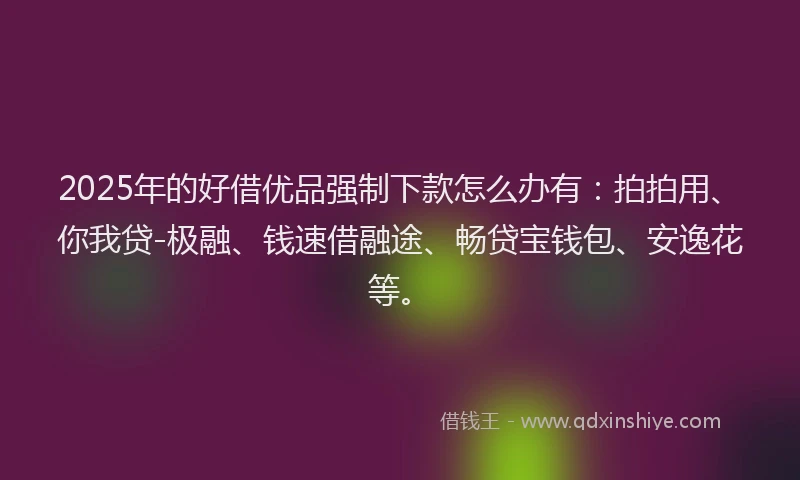 2025年的好借优品强制下款怎么办有：拍拍用、你我贷-极融、钱速借融途、畅贷宝钱包、安逸花等。