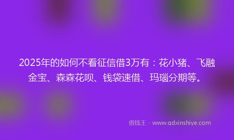 2025年的如何不看征信借3万有：花小猪、飞融金宝、森森花呗、钱袋速借、玛瑙分期等。