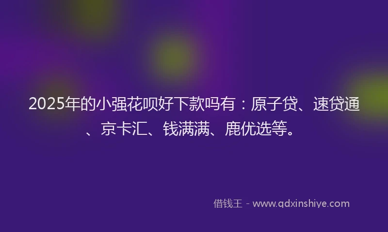 2025年的小强花呗好下款吗有：原子贷、速贷通、京卡汇、钱满满、鹿优选等。