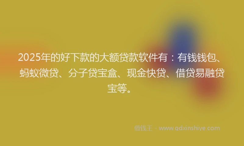 2025年的好下款的大额贷款软件有：有钱钱包、蚂蚁微贷、分子贷宝盒、现金快贷、借贷易融贷宝等。