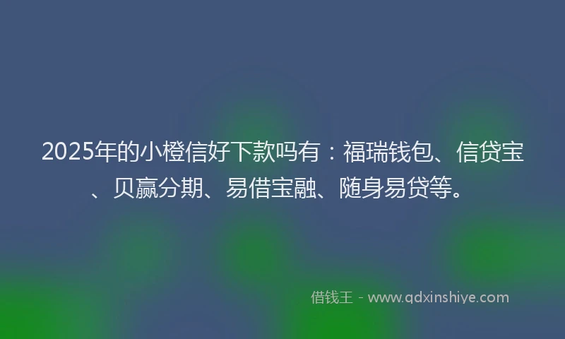 2025年的小橙信好下款吗有：福瑞钱包、信贷宝、贝赢分期、易借宝融、随身易贷等。