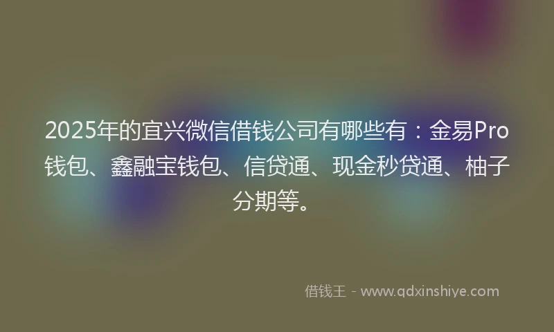 2025年的宜兴微信借钱公司有哪些有：金易Pro钱包、鑫融宝钱包、信贷通、现金秒贷通、柚子分期等。