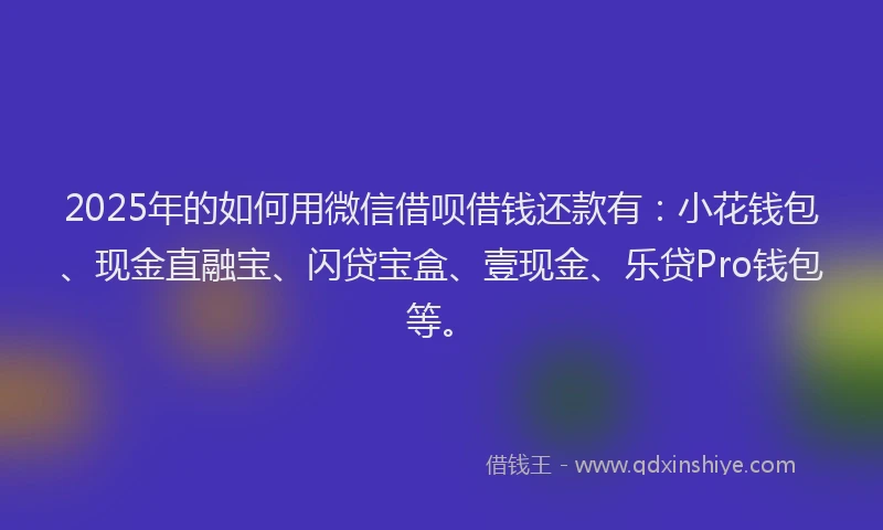 2025年的如何用微信借呗借钱还款有：小花钱包、现金直融宝、闪贷宝盒、壹现金、乐贷Pro钱包等。