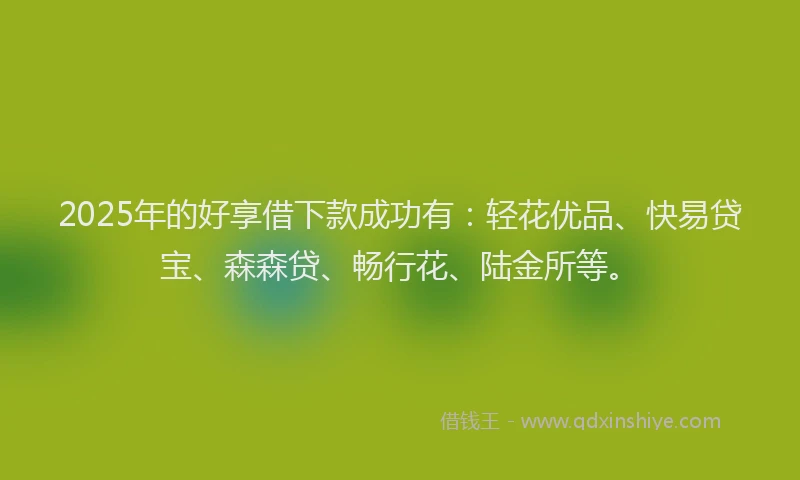 2025年的好享借下款成功有：轻花优品、快易贷宝、森森贷、畅行花、陆金所等。
