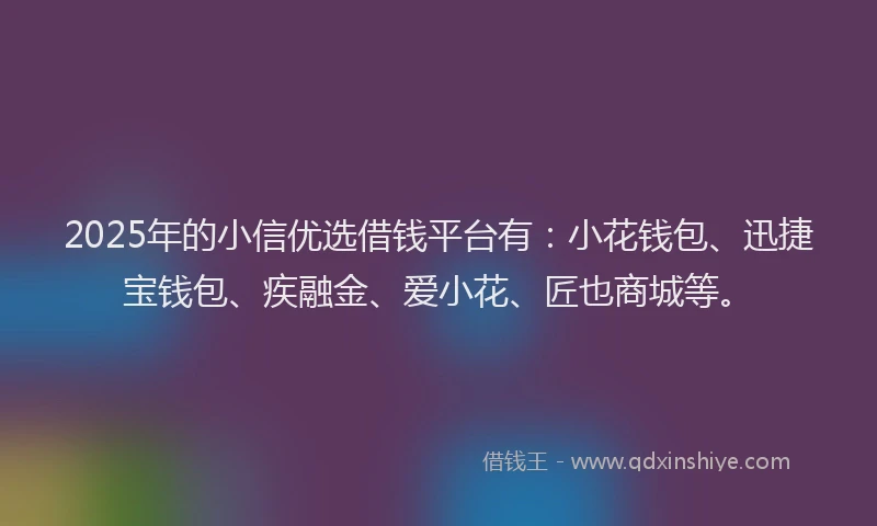 2025年的小信优选借钱平台有：小花钱包、迅捷宝钱包、疾融金、爱小花、匠也商城等。