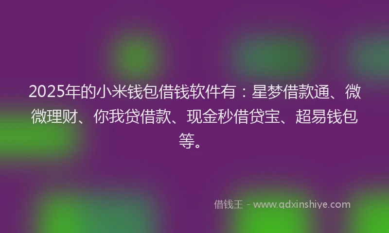 2025年的小米钱包借钱软件有：星梦借款通、微微理财、你我贷借款、现金秒借贷宝、超易钱包等。