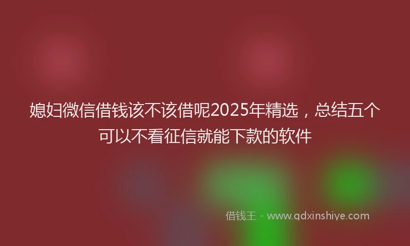 媳妇微信借钱该不该借呢2025年精选，总结五个可以不看征信就能下款的软件