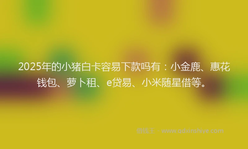 2025年的小猪白卡容易下款吗有：小金鹿、惠花钱包、萝卜租、e贷易、小米随星借等。