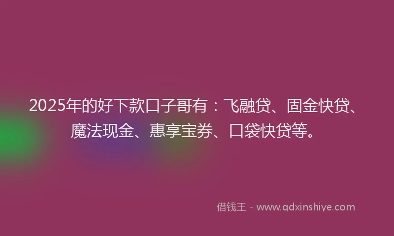 2025年的好下款口子哥有：飞融贷、固金快贷、魔法现金、惠享宝券、口袋快贷等。