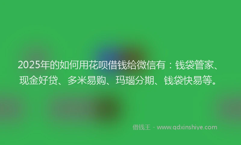 2025年的如何用花呗借钱给微信有：钱袋管家、现金好贷、多米易购、玛瑙分期、钱袋快易等。