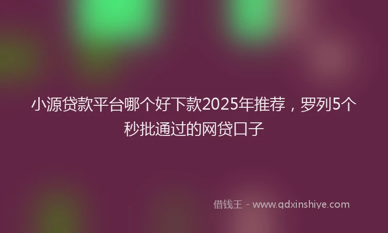 小源贷款平台哪个好下款2025年推荐，罗列5个秒批通过的网贷口子