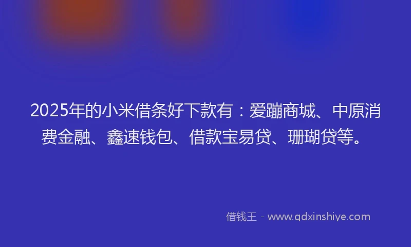 2025年的小米借条好下款有：爱蹦商城、中原消费金融、鑫速钱包、借款宝易贷、珊瑚贷等。