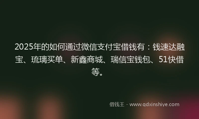 2025年的如何通过微信支付宝借钱有：钱速达融宝、琉璃买单、新鑫商城、瑞信宝钱包、51快借等。