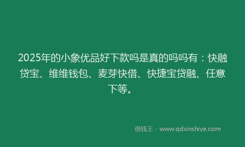 2025年的小象优品好下款吗是真的吗吗有：快融贷宝、维维钱包、麦芽快借、快捷宝贷融、任意下等。
