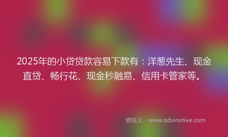 2025年的小贷贷款容易下款有：洋葱先生、现金直贷、畅行花、现金秒融易、信用卡管家等。