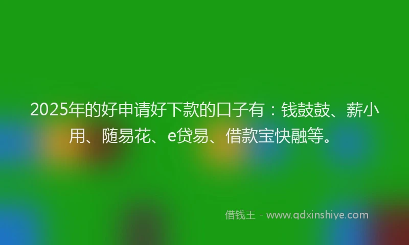2025年的好申请好下款的口子有：钱鼓鼓、薪小用、随易花、e贷易、借款宝快融等。