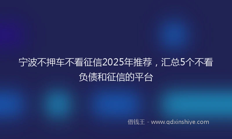 宁波不押车不看征信2025年推荐，汇总5个不看负债和征信的平台