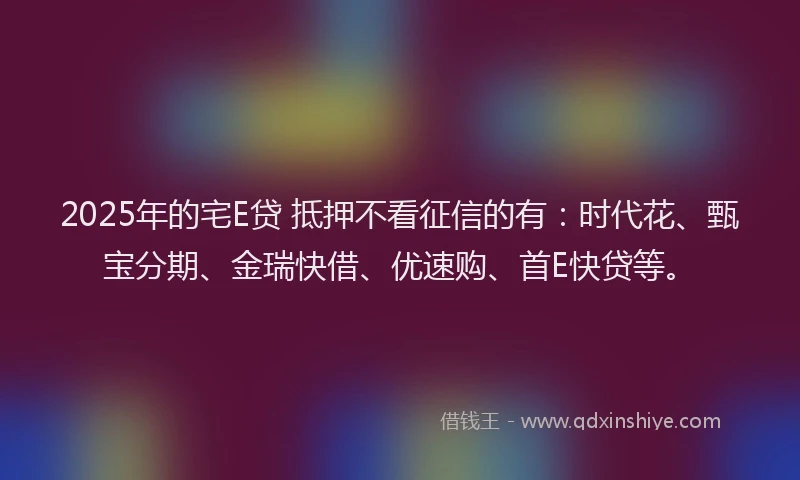 2025年的宅E贷 抵押不看征信的有：时代花、甄宝分期、金瑞快借、优速购、首E快贷等。