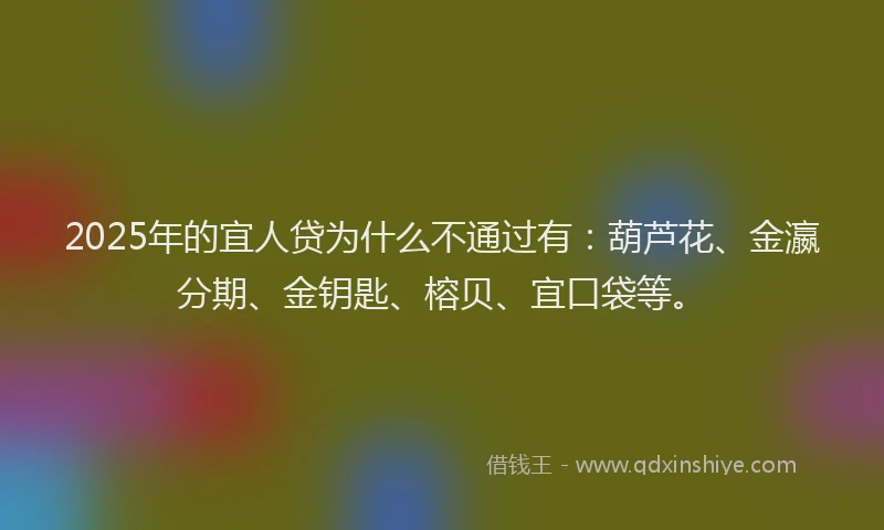 2025年的宜人贷为什么不通过有：葫芦花、金瀛分期、金钥匙、榕贝、宜口袋等。