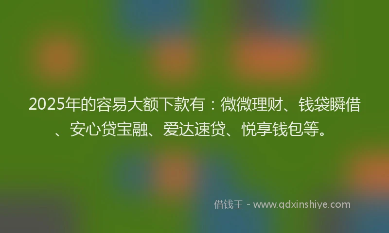 2025年的容易大额下款有：微微理财、钱袋瞬借、安心贷宝融、爱达速贷、悦享钱包等。