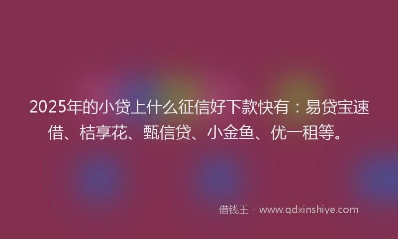 2025年的小贷上什么征信好下款快有：易贷宝速借、桔享花、甄信贷、小金鱼、优一租等。