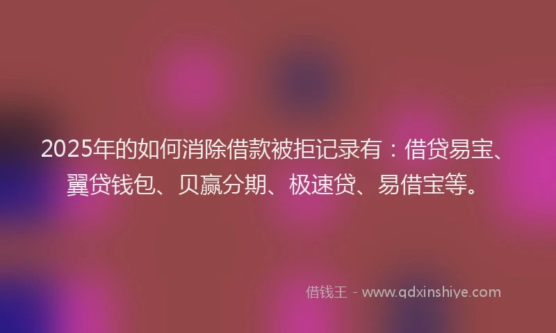 2025年的如何消除借款被拒记录有：借贷易宝、翼贷钱包、贝赢分期、极速贷、易借宝等。