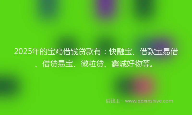 2025年的宝鸡借钱贷款有：快融宝、借款宝易借、借贷易宝、微粒贷、鑫诚好物等。