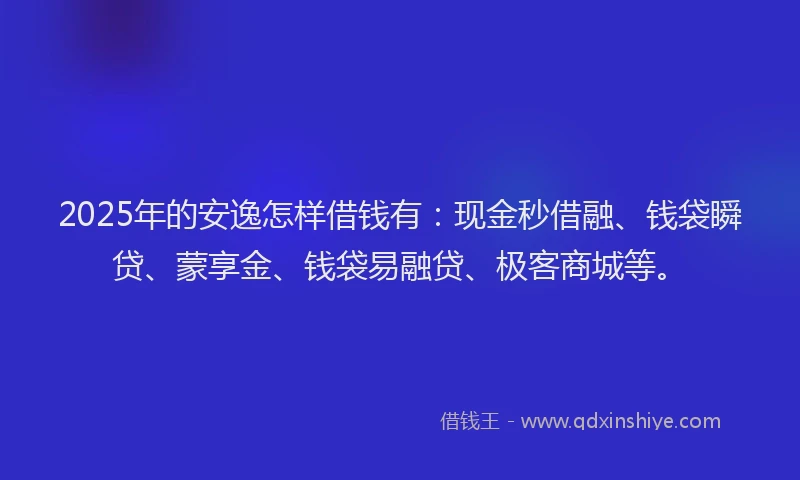 2025年的安逸怎样借钱有：现金秒借融、钱袋瞬贷、蒙享金、钱袋易融贷、极客商城等。