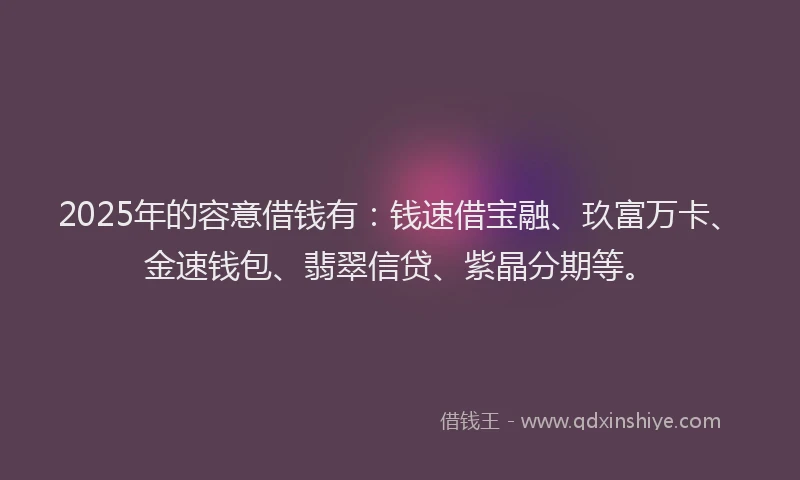 2025年的容意借钱有：钱速借宝融、玖富万卡、金速钱包、翡翠信贷、紫晶分期等。