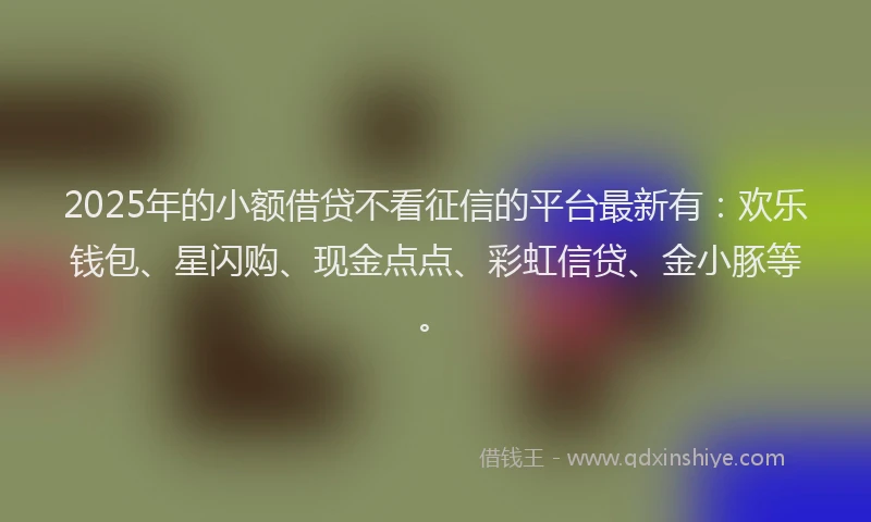 2025年的小额借贷不看征信的平台最新有:欢乐钱包、星闪购、现金点点、彩虹信贷、金小豚等。