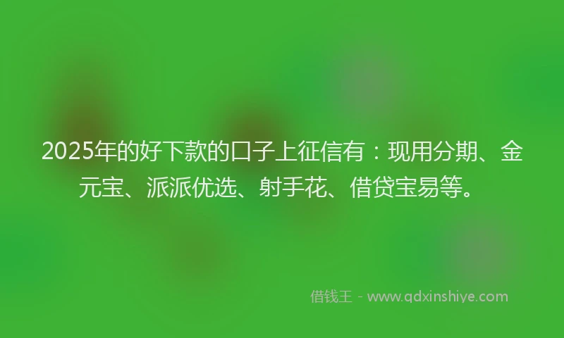 2025年的好下款的口子上征信有：现用分期、金元宝、派派优选、射手花、借贷宝易等。