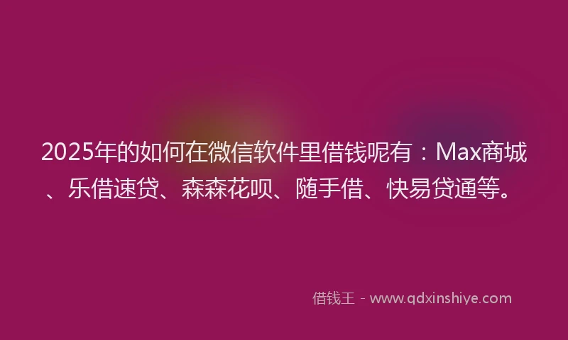 2025年的如何在微信软件里借钱呢有：Max商城、乐借速贷、森森花呗、随手借、快易贷通等。