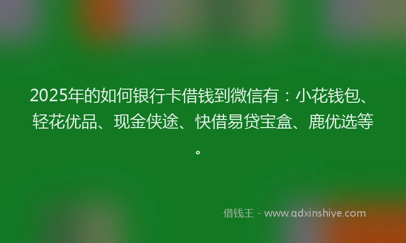 2025年的如何银行卡借钱到微信有：小花钱包、轻花优品、现金侠途、快借易贷宝盒、鹿优选等。