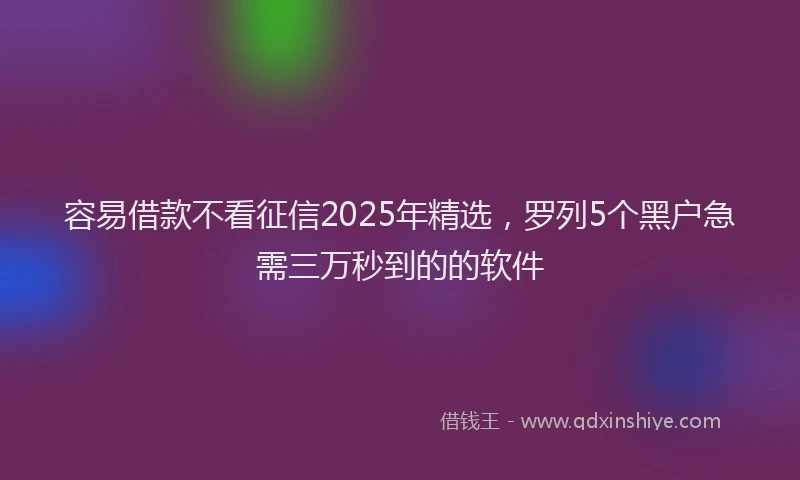 容易借款不看征信2025年精选，罗列5个黑户急需三万秒到的的软件