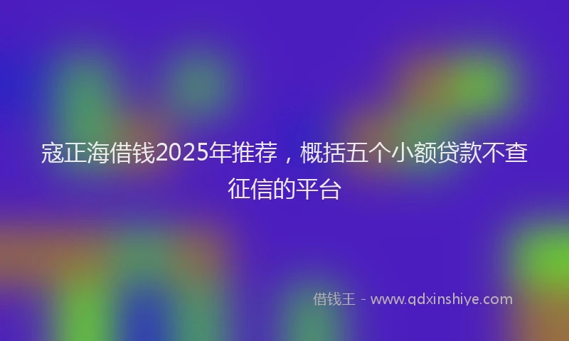 寇正海借钱2025年推荐，概括五个小额贷款不查征信的平台