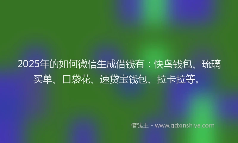 2025年的如何微信生成借钱有：快鸟钱包、琉璃买单、口袋花、速贷宝钱包、拉卡拉等。