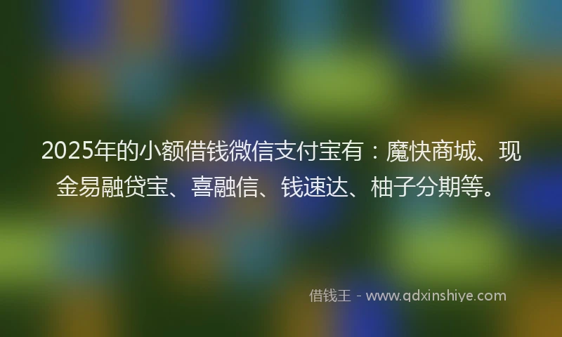 2025年的小额借钱微信支付宝有：魔快商城、现金易融贷宝、喜融信、钱速达、柚子分期等。