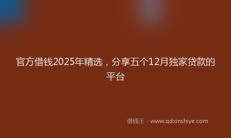 官方借钱2025年精选，分享五个12月独家贷款的平台