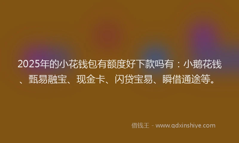 2025年的小花钱包有额度好下款吗有：小鹅花钱、甄易融宝、现金卡、闪贷宝易、瞬借通途等。