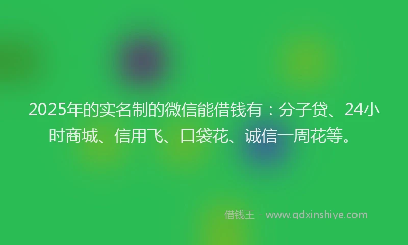 2025年的实名制的微信能借钱有：分子贷、24小时商城、信用飞、口袋花、诚信一周花等。