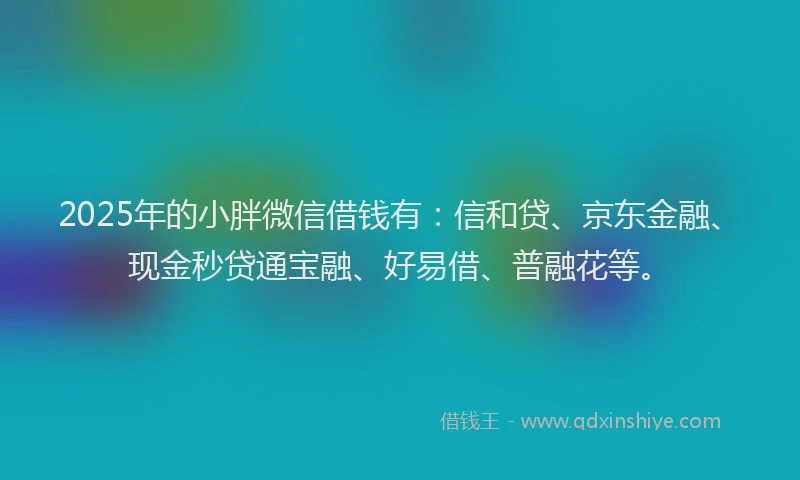 2025年的小胖微信借钱有：信和贷、京东金融、现金秒贷通宝融、好易借、普融花等。