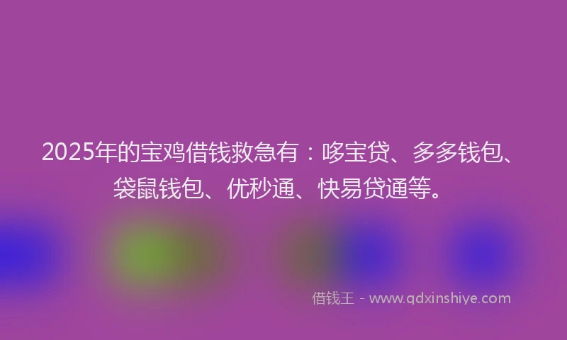 2025年的宝鸡借钱救急有：哆宝贷、多多钱包、袋鼠钱包、优秒通、快易贷通等。